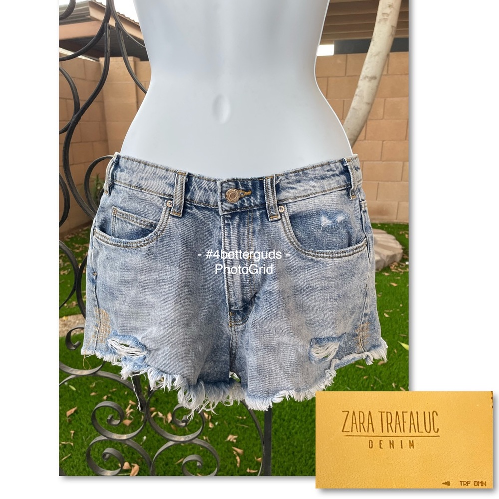 ZARA Trafaluc TRF Vintage Collection Denim Distress Fray Light Wash Jean Short 4